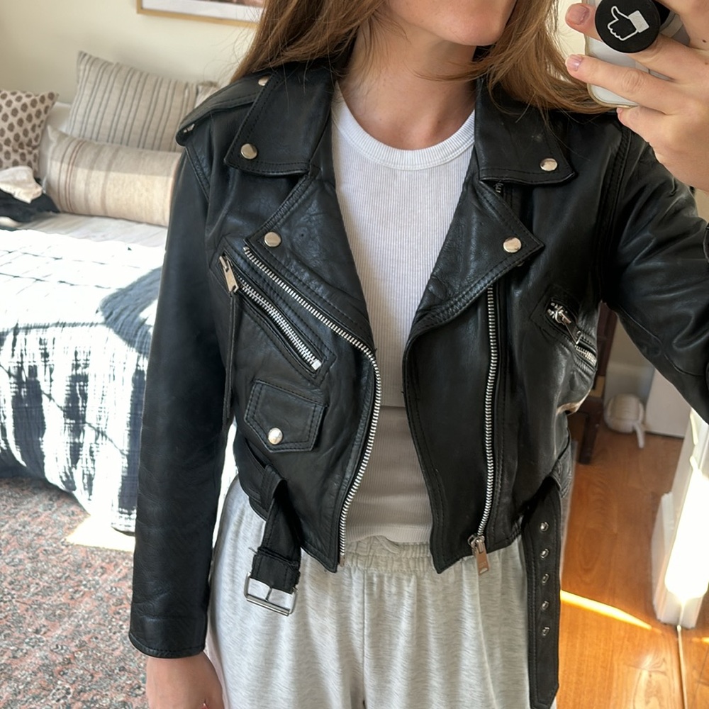 UMR Leather Cropped Moto Jacket